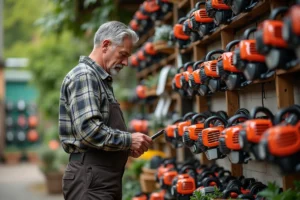 Homme inspectant des coupe-betons en extérieur