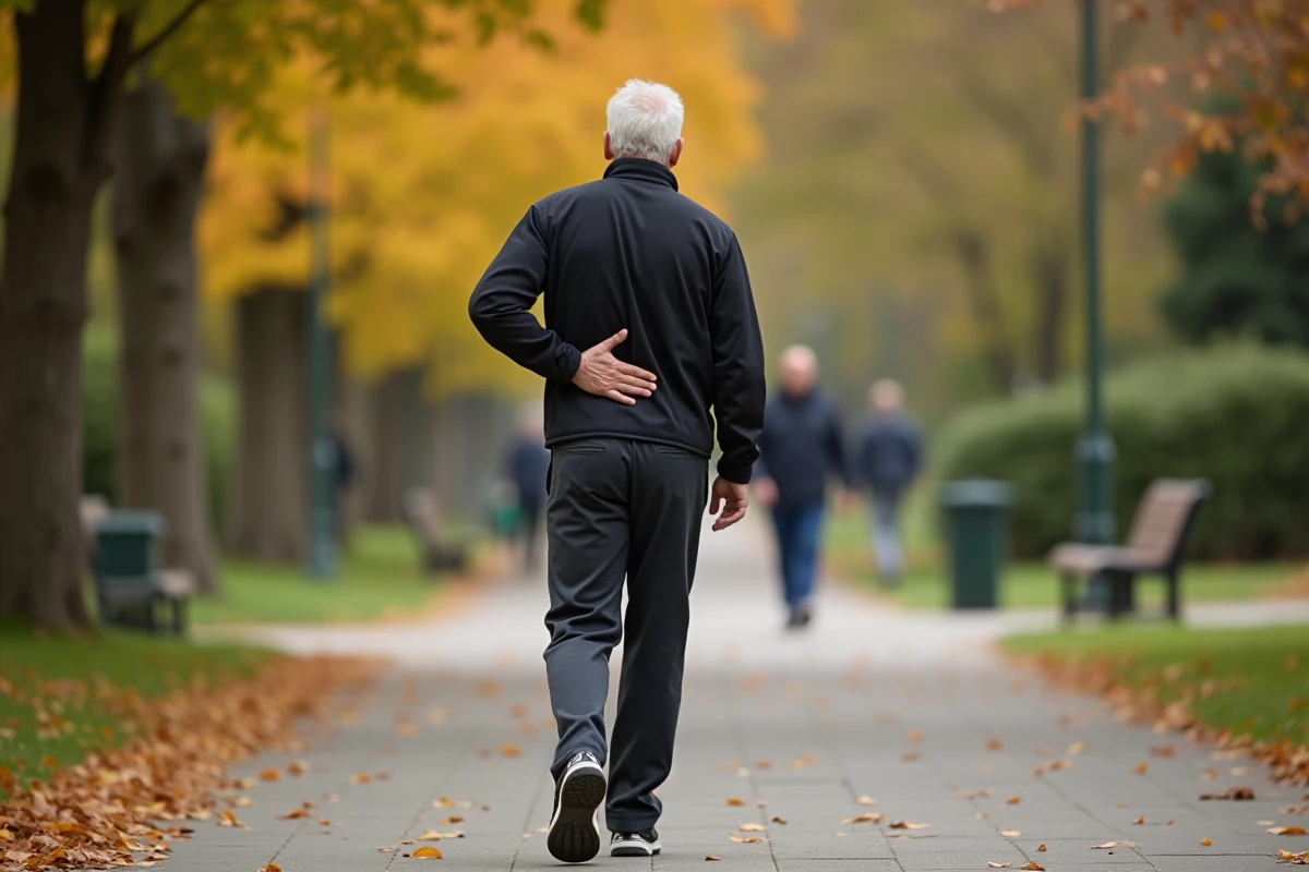 Homme marchant dans un parc pour maintenir une activité physique adaptée avec une hernie foraminale